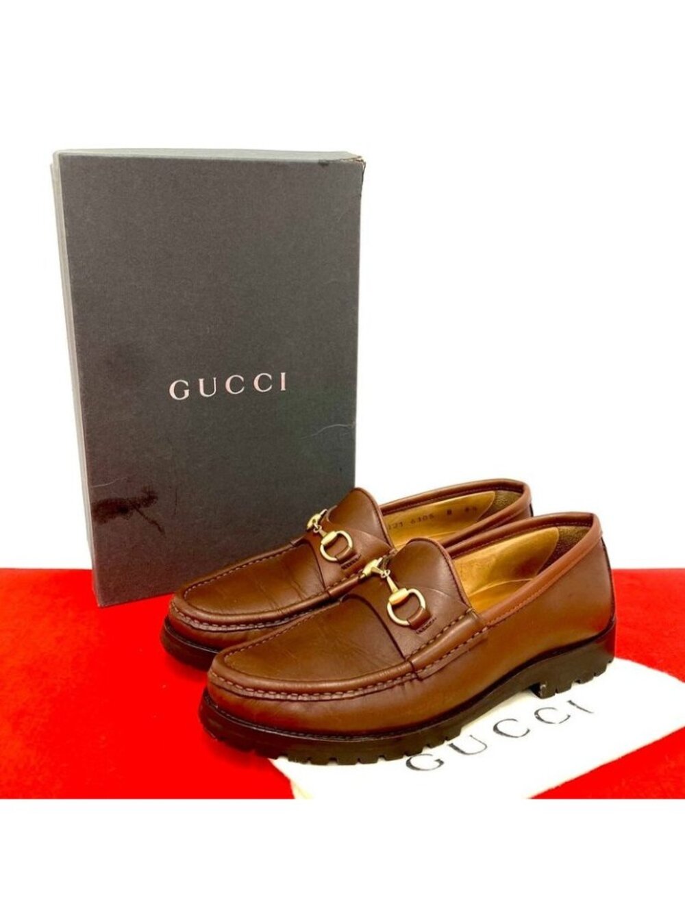 Gucci Box Horsebit Leather Loafers Slip On Shoes Brown